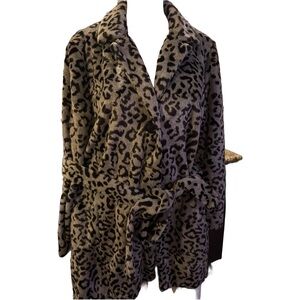 Chico's Black and Gray Animal Print Faux Fur Coat